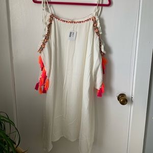 NWT Freeway White Embroidered Tassel Trim Dress S